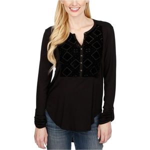 Lucky Brand Velvet Burnout Henley Shirt Black L